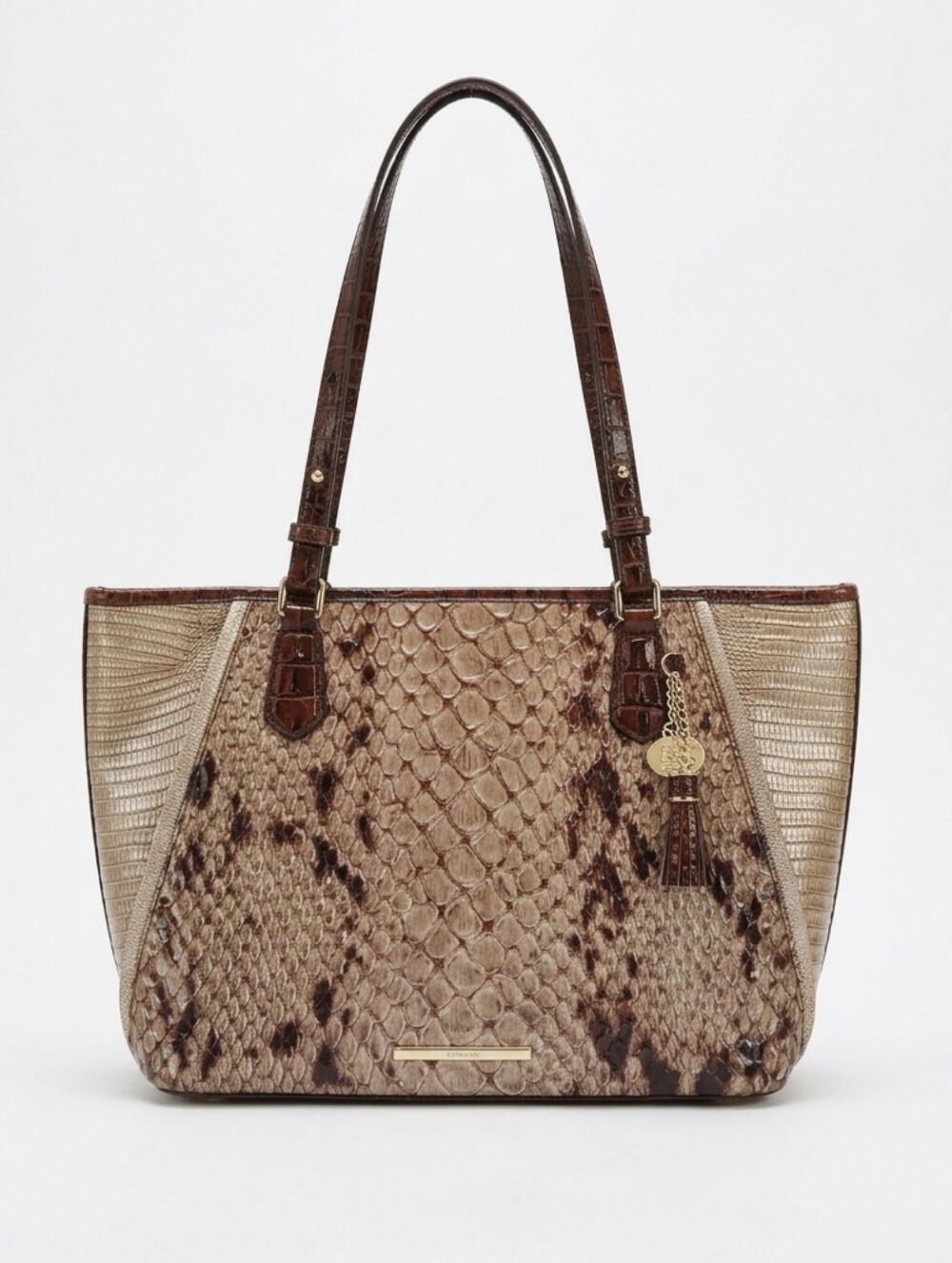 Brahmin Asher Tote with Snake Embossed Leather And Brown Trim